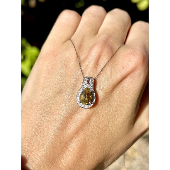 10k Solid White Gold And Diamonds Clyde Duneier Pear Tourmaline Pendant - Picture 9 of 12